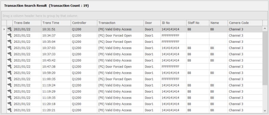 Transaction Search Result Section Showing the Search Results