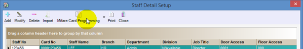 Mifare Card Programming Icon in Staff Detail Setup Window