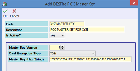 Add DESFire PICC Master Key Window