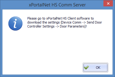 Message Window Prompted to Remind System Users to Download Door Parameter Settings to All Controllers