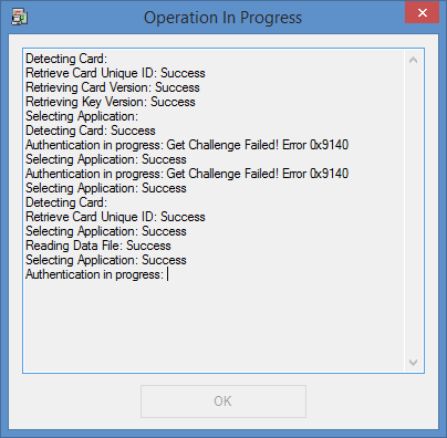 Operation in Progress Window Showing that the Software is Reading the Card ID