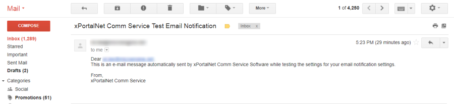 Email Notification Received from xPortalNet Comm Service