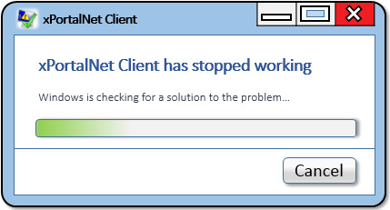 xPortalNet Client has Stopped Working Error Message