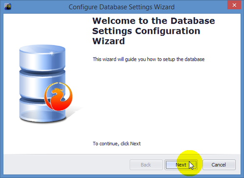 Configure Database Settings Wizard Window