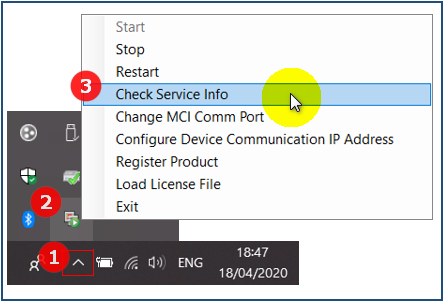 Right-click Menu of xPortalNet Comm Service Icon