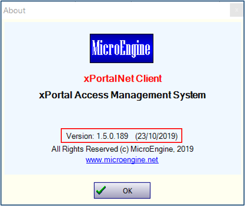 The xPortalnet Software Version Displayed in the About Window