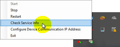 Right-clicking xPortalNet Service Icon and Selecting Check Service Info