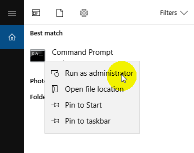 Run Command Prompt as Administrator in Windows 10