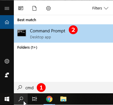 Command Prompt App from Search Result in Windows 10
