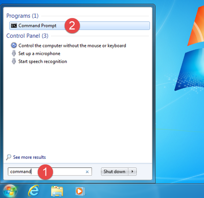 Command Prompt App from Search Result in Windows 7