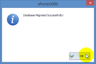 Database Migrated Successfully Window
