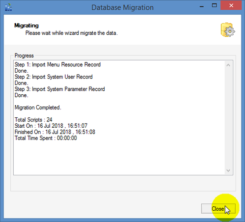 Database Migration Window