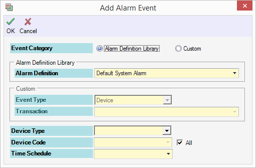 Add Alarm Event Window