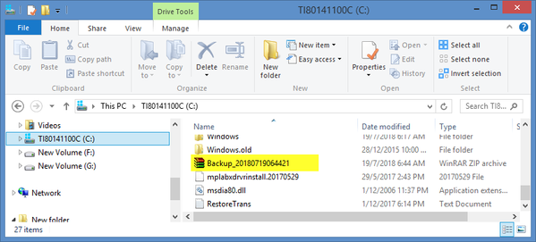 Created Backup File in the Designated Folder