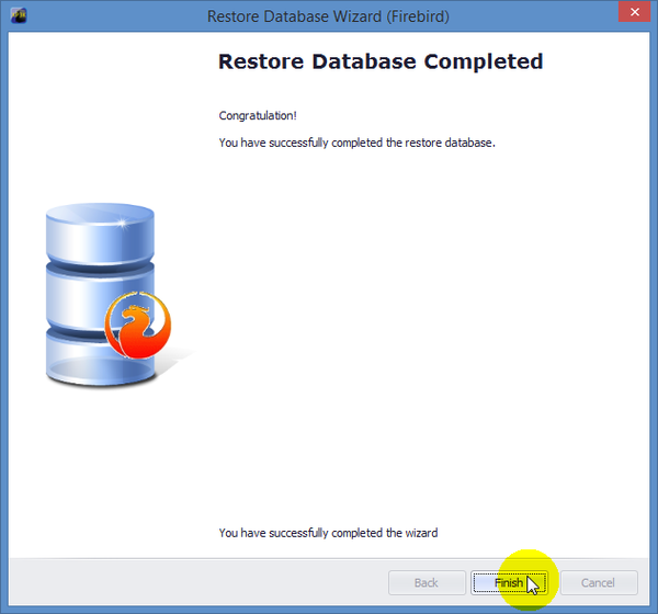 Restore Database Completed Window