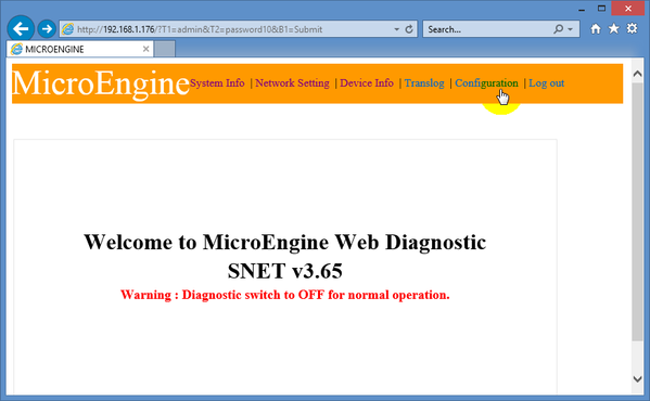 Configuration Tab in Web Diagnostic Home Page