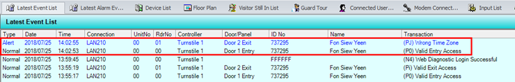 Valid Entry Access and Wrong Time Zone Transactions