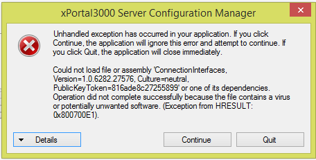 Unable to Open xPortal3000 Service Error Message