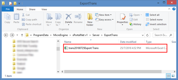 Export Transaction File in the Specified Folder