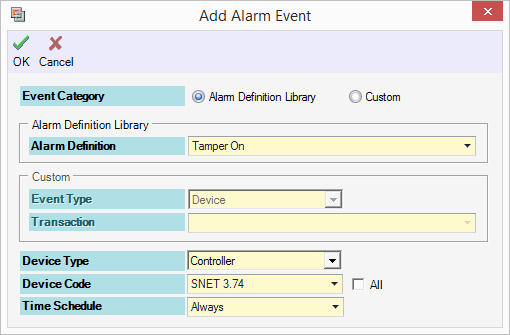 Event Filters Configuration Window