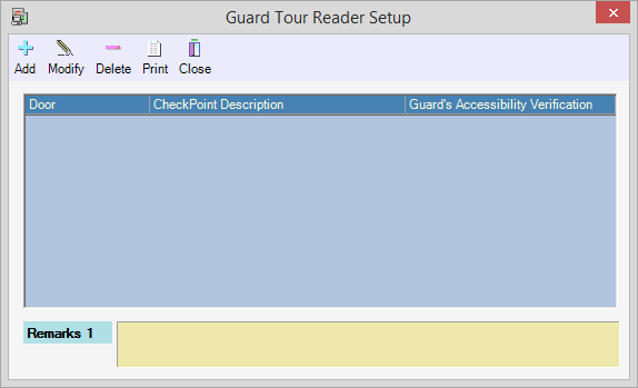 Guard Tour Reader Setup Window