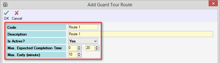Add Guard Tour Route Window
