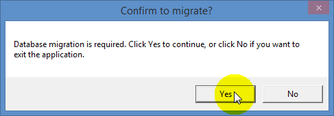 Confirm to Migrate Window