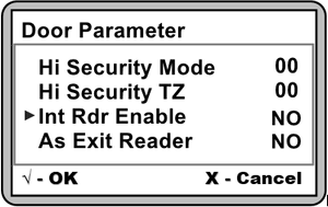 Int Rdr Enable Parameter in Door Parameter Menu