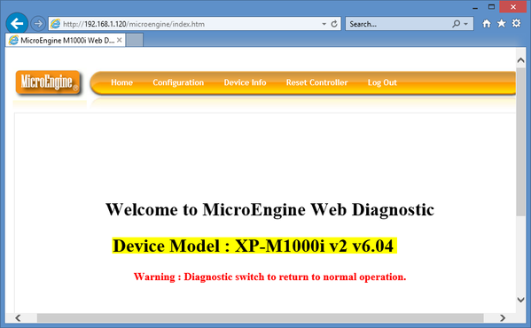 Controller Firmware Version Shown in Web Diagnostic Welcome Page
