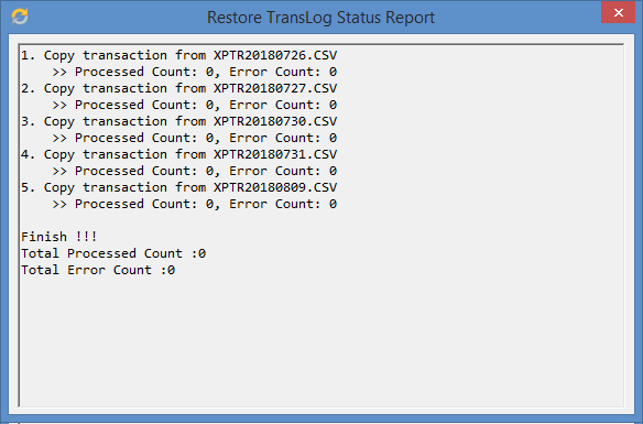 Restore TransLog Status Report