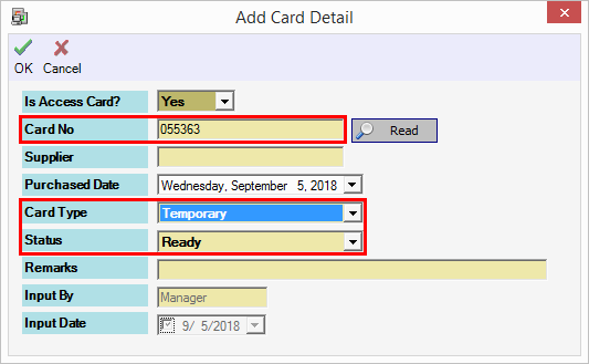 Add Temporary Card detail