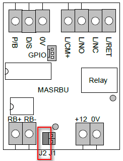 Jumper J2 on MAS-RBU Relay Board