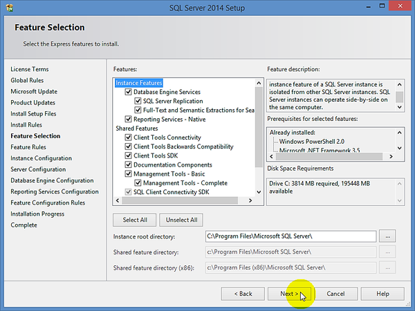 Feature Selection Window