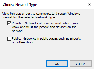 Choose Network Types Window