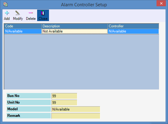 Alarm Controller Setup Window