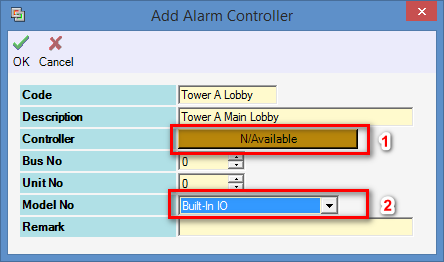 Add Alarm Controller Window