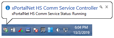 xPortalNet HS Comm Service Controller Running Pop-up Message