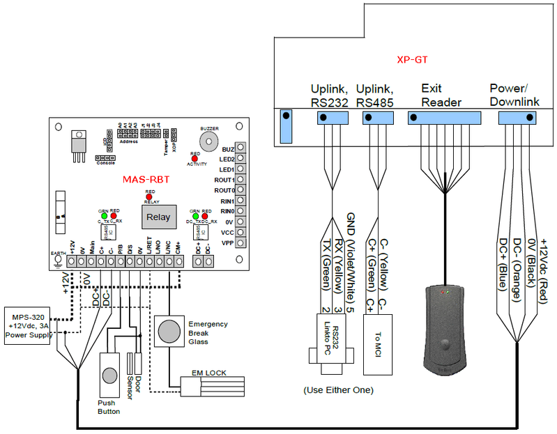 Wiring Diagram for Legacy XP-GT Controller to Door Accessories Using MAS-RBT
