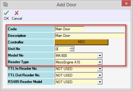 Add Door Window - XP-SNET Controller Connected to MK800 RIM to Door Accessories