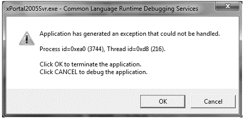 Application has generated an exception that could not be handled Error Message
