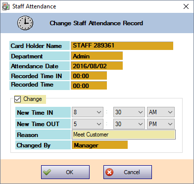 Change Staff Attendance Record