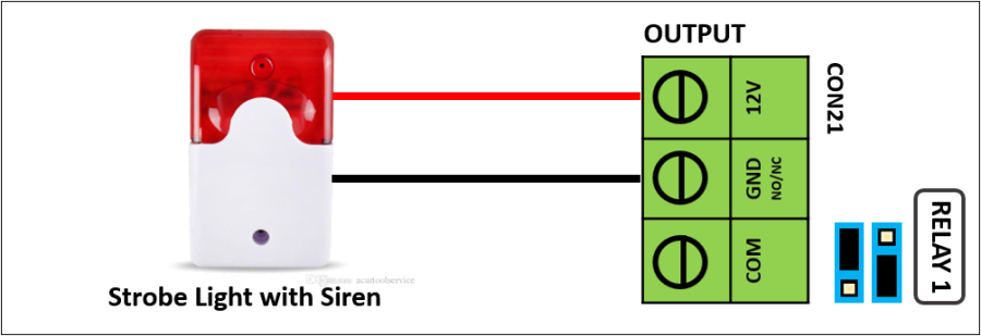 Wiring Diagram for Wet Contact Output (Strobe Light with Siren) with Normally Opened Contact Type