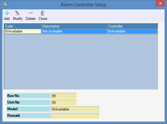 Alarm Controller Setup Window