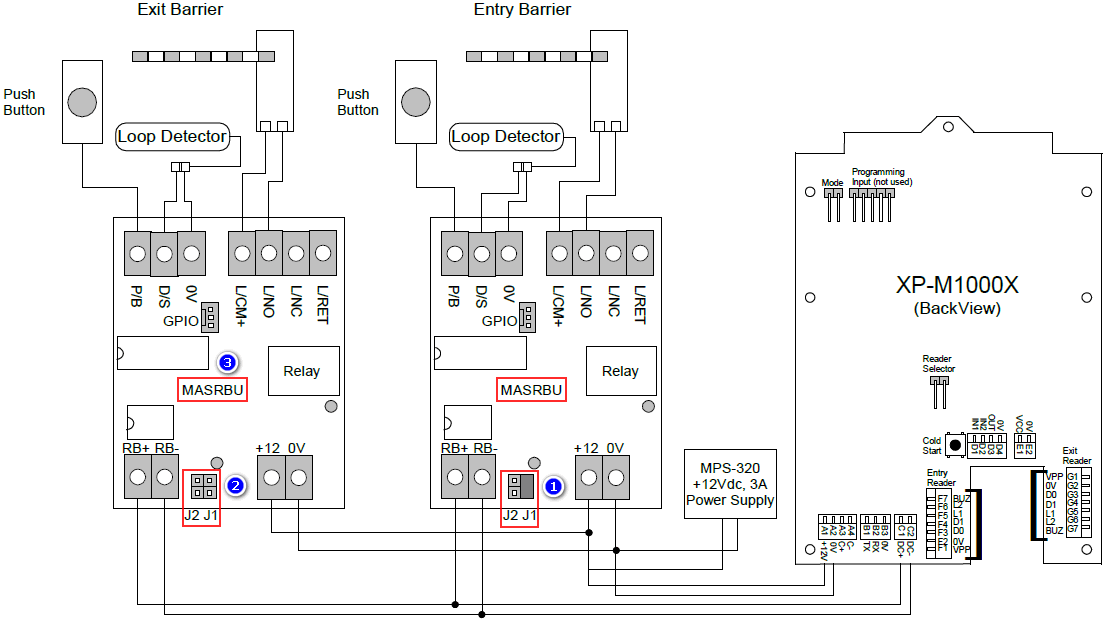 Wiring Diagram for XP-M1000x Controller to MAS-RBU Relay Board