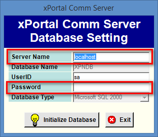 xPortal Comm Server Window