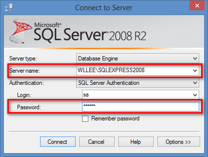 Copy SQL Server Name and Password