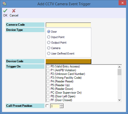 Add CCTV Camera Event Trigger Window