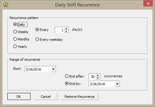 Daily Shift Recurrence Window