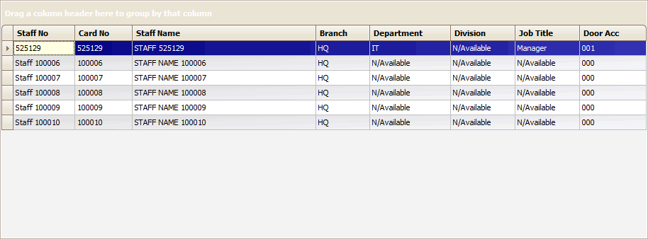 Details of the Imported Staff Records in the Staff Detail Setup Window