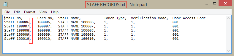 Staff Records Import File Using Text File Format